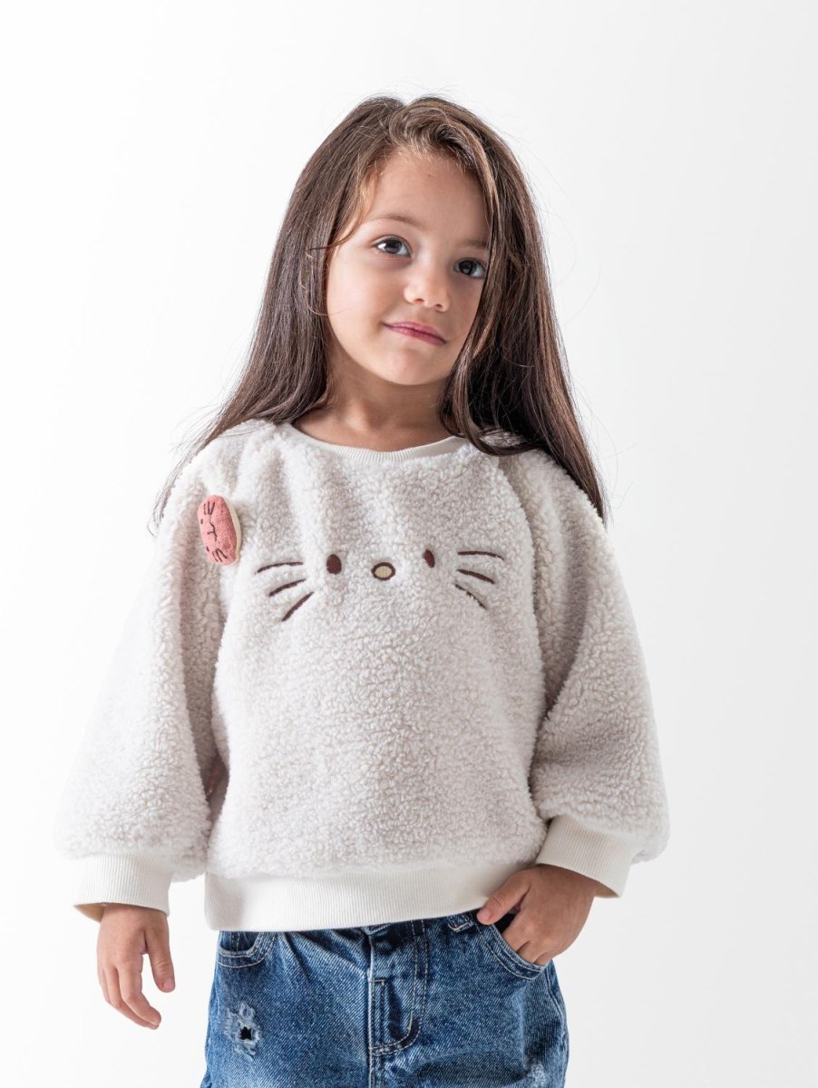 Ninos Kids storeBaby Girls' Off-White Kitty Fur SweatshirtSweatshirtsNINOS