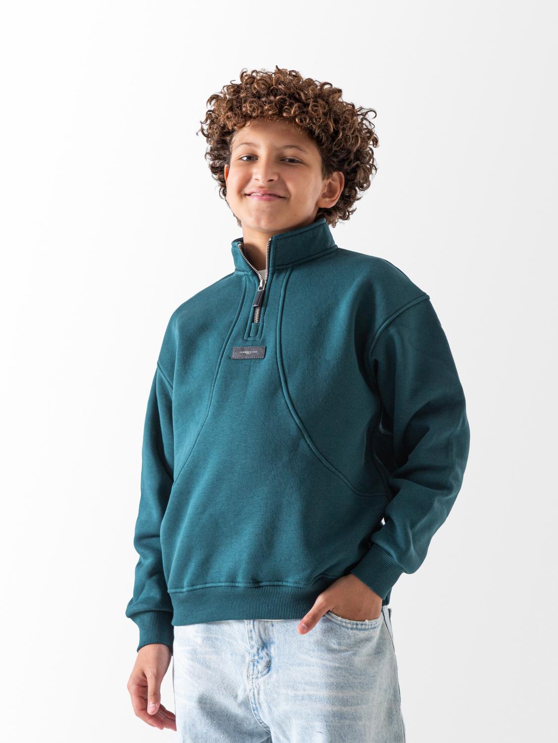 Boys' Olive Half Zipper Sweatshirt