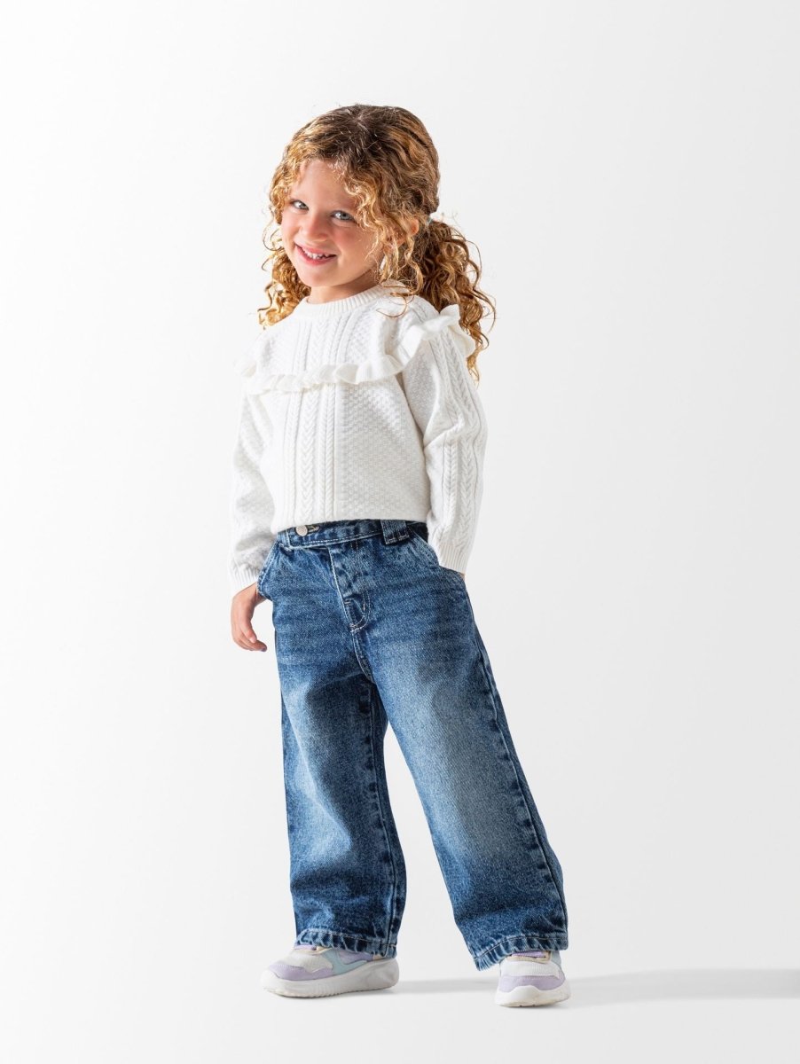 Ninos Kids storeBaby Girls' White Ruffles PulloverPulloversNINOS