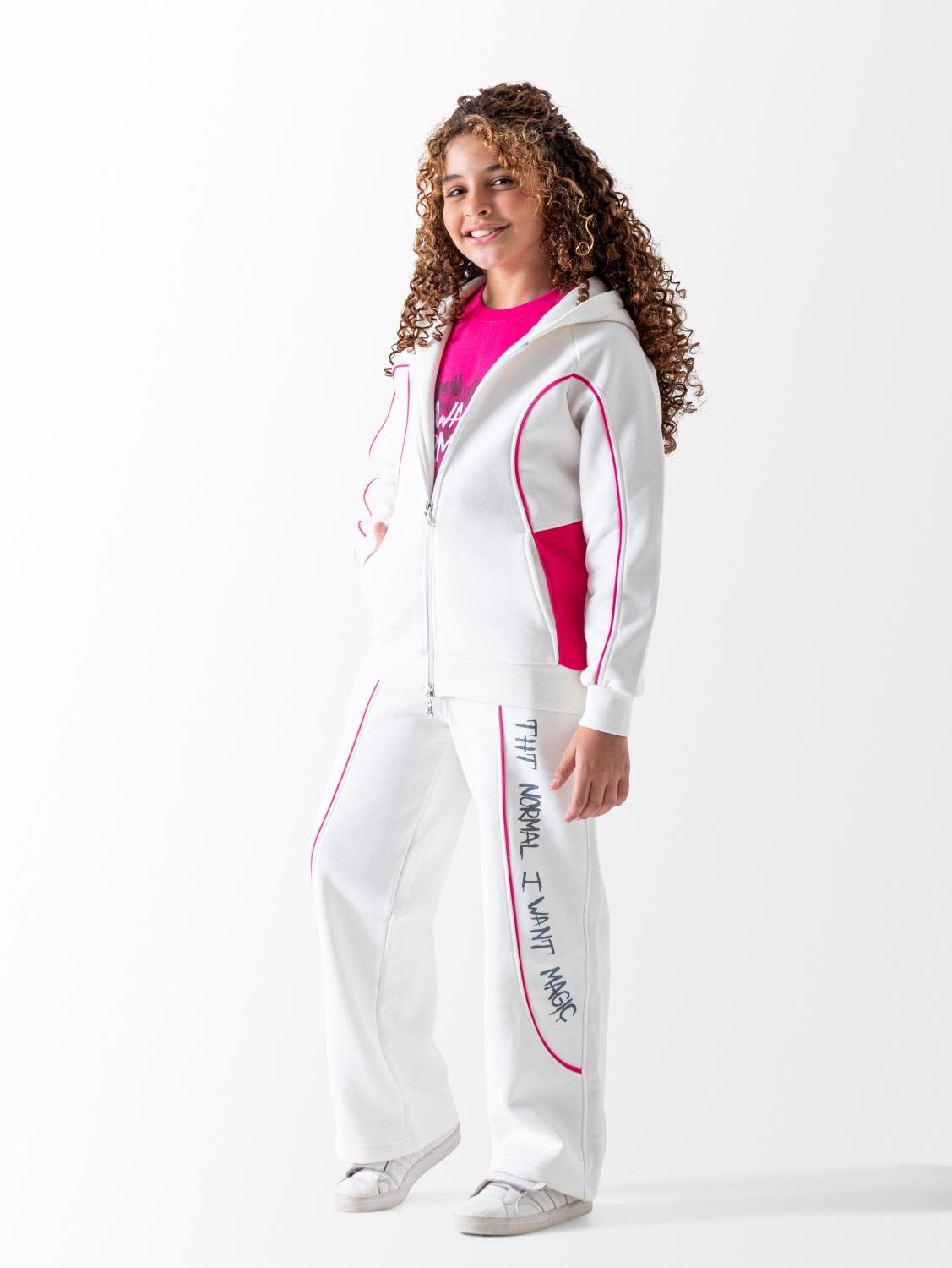 Girls' White Normal 3-Piece Pyjama Set