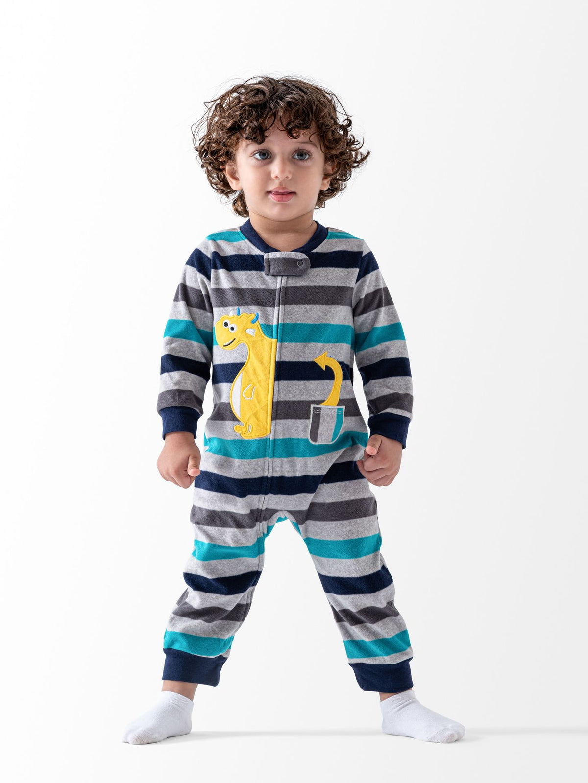 Ninos Kids storeBoys' Grey Dino Fleece Sleepsuit RomperRompers & SleepsuitsGeneric