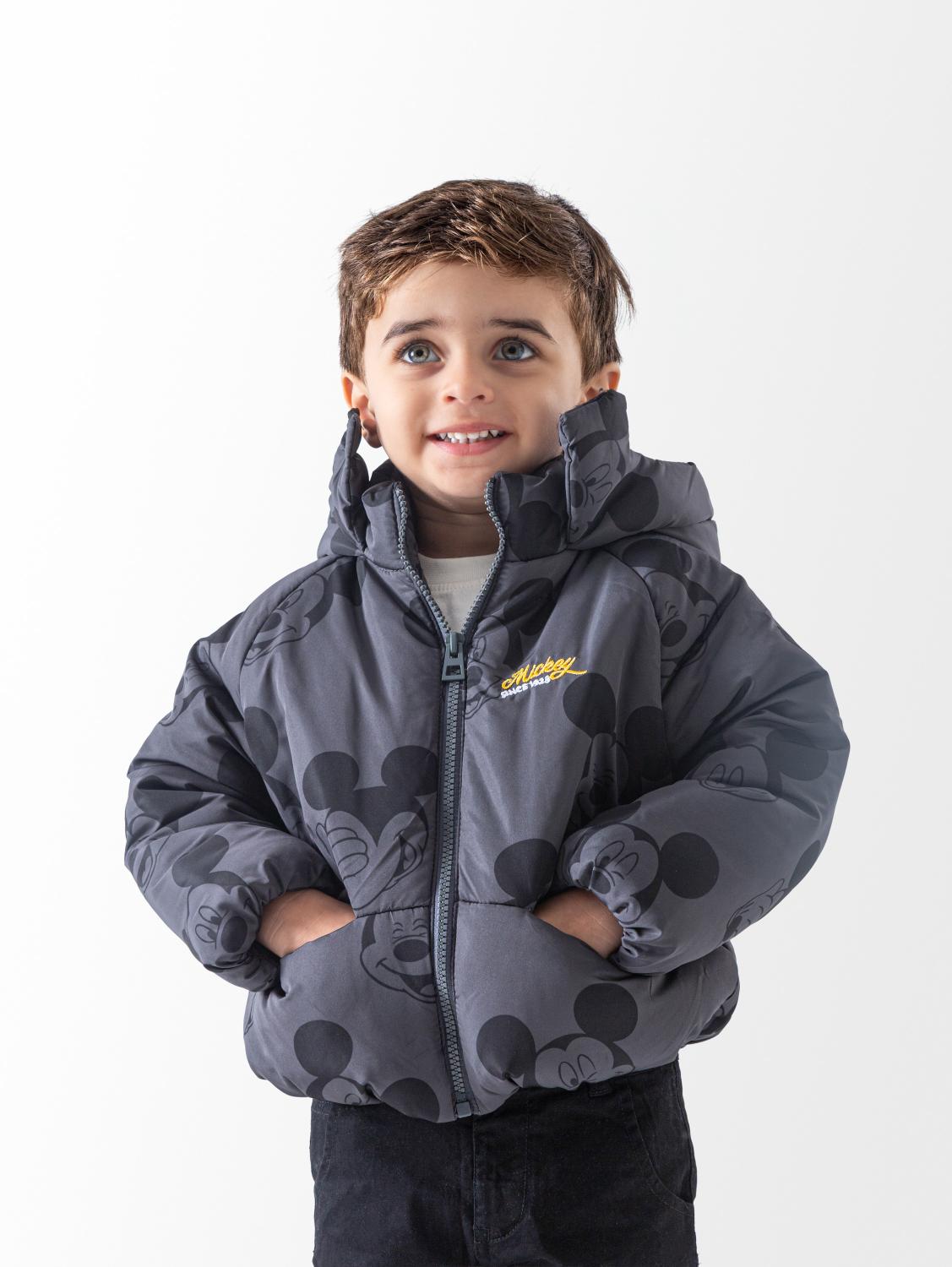 Baby Boys' Dark Grey Mickey Puffer Jacket