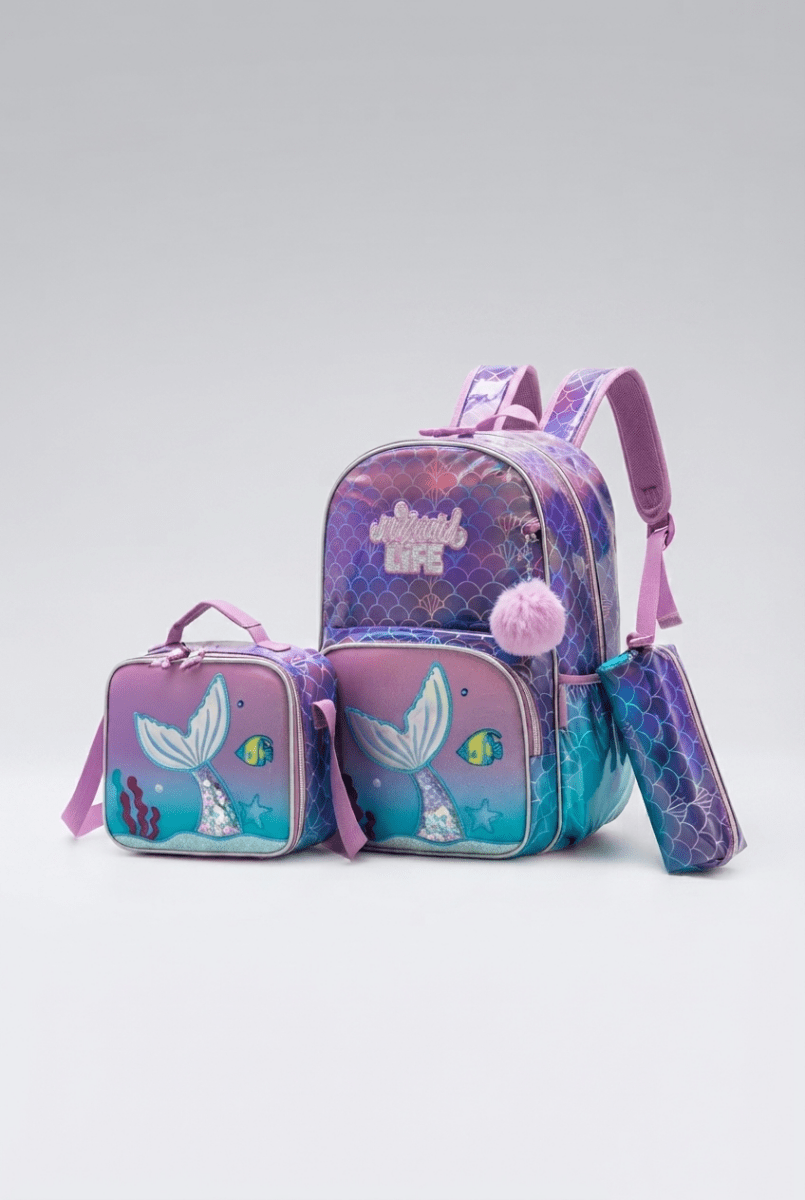 Ninos Kids storeMeramid Life 3PCS BackpackBag set طقم شنط مدرسةJasmin
