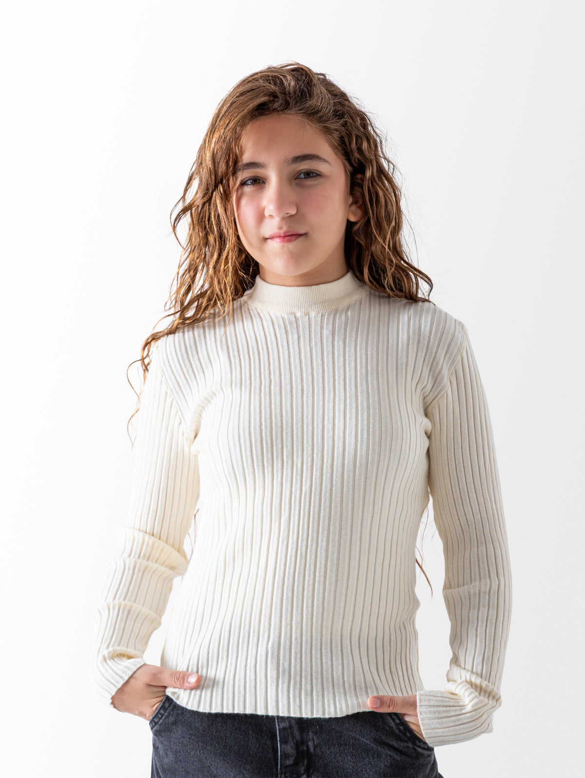 Ninos Kids storeGirls' Off-White Half Collar Knit PulloverPulloversNINOS