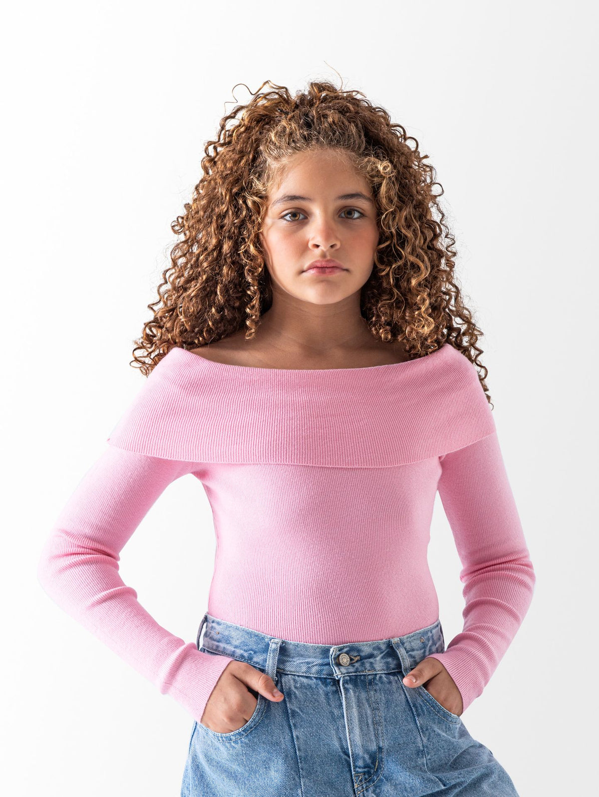 Ninos Kids storeGirls' Pink Off-Shoulder PulloverPulloversNINOS