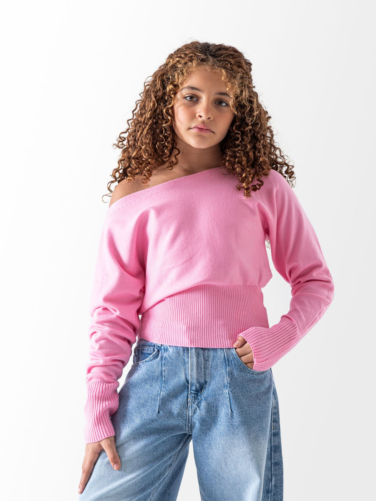 Ninos Kids storeGirls' Pink Wide Neck PulloverPulloversNINOS