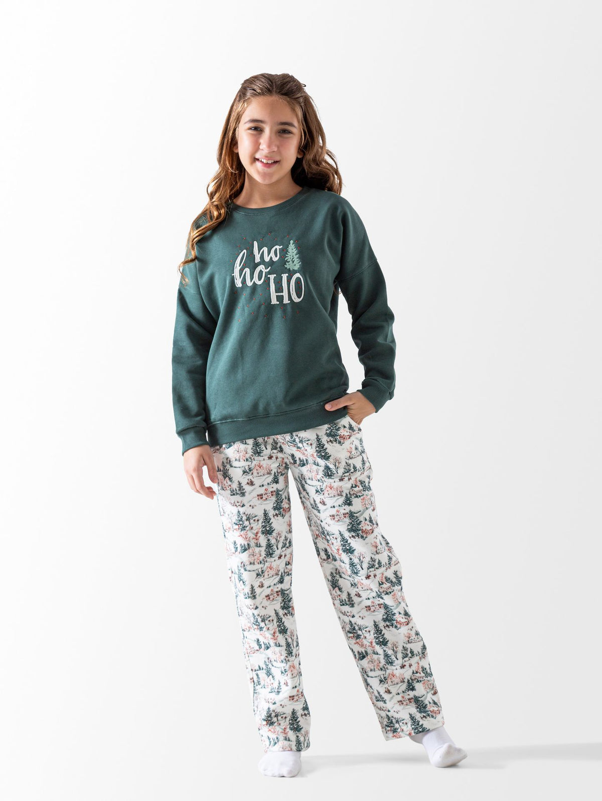 Girls' Olive Christmas 2-Piece Pyjama Set