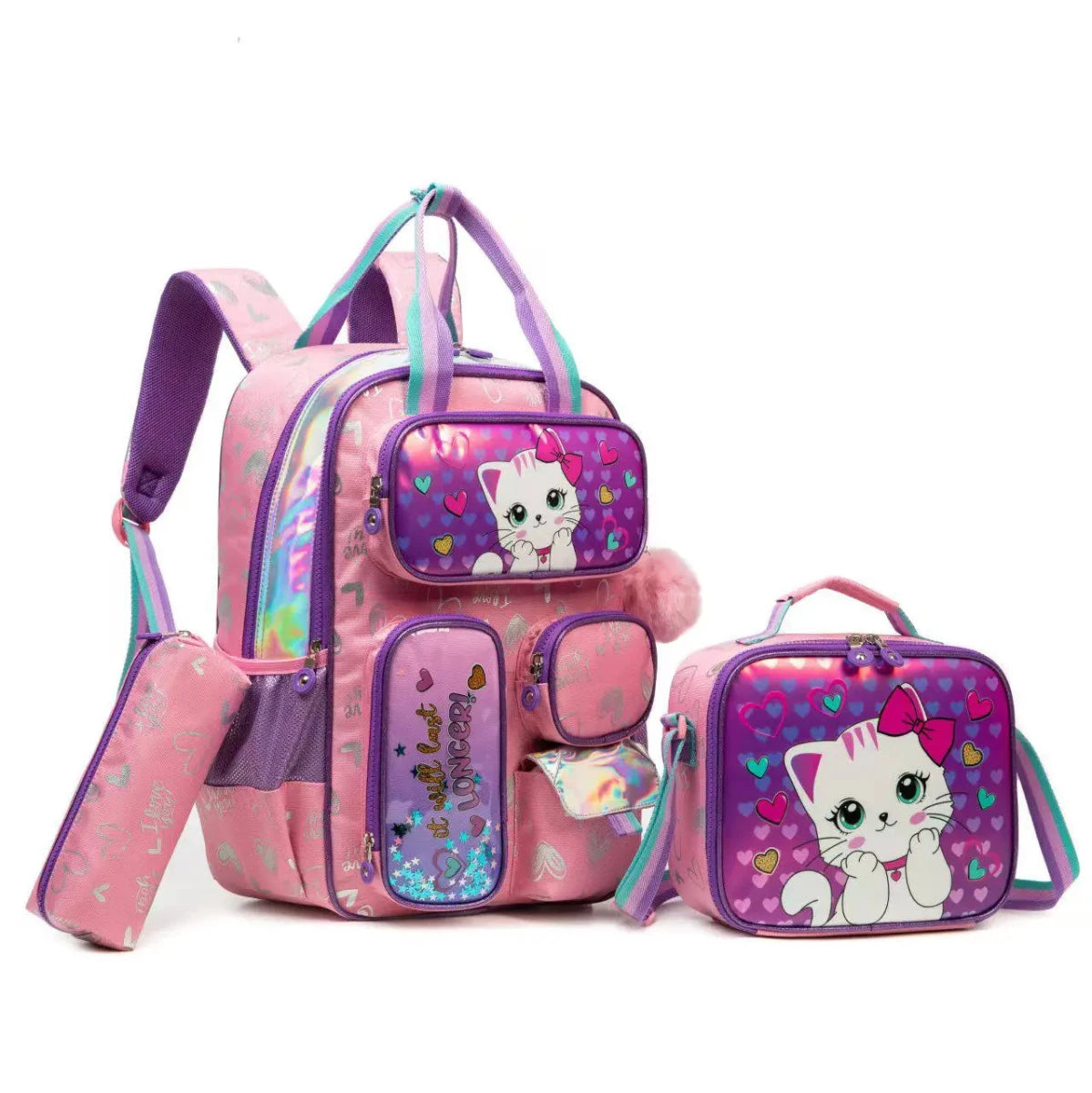 Ninos Kids storeCat 3PCS BackpackBag set طقم شنط مدرسةJasmin