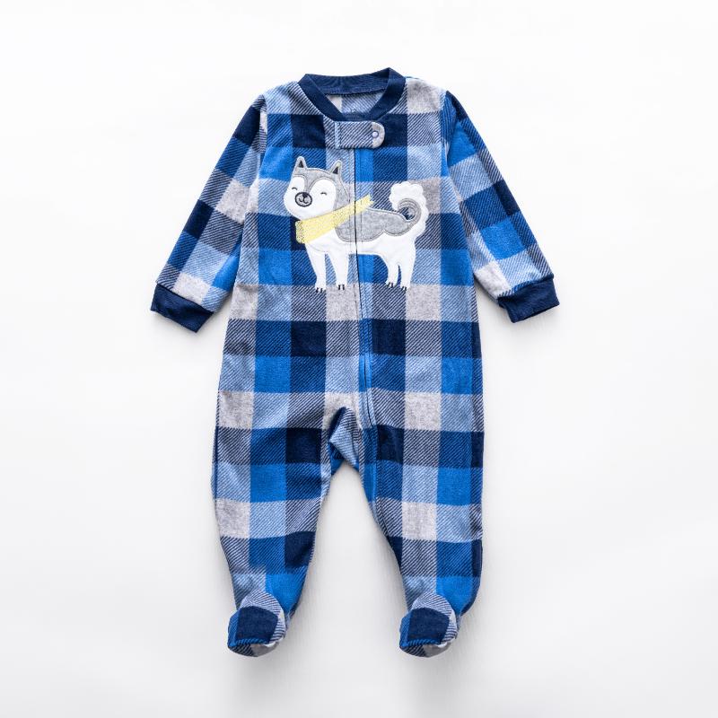 Ninos Kids storeBoys' Blue Animal Fleece Sleepsuit RomperRompers & SleepsuitsGeneric