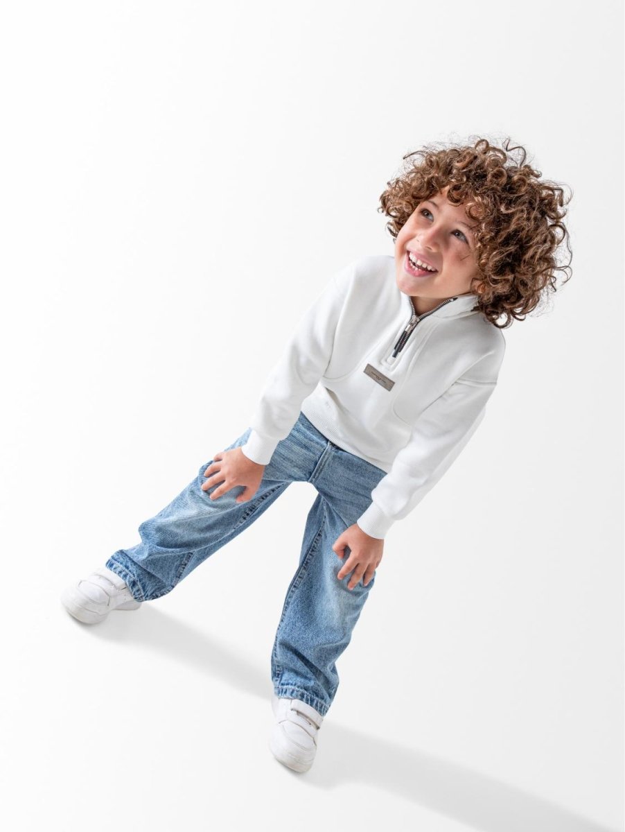 Ninos Kids storeBoys' White Half Zipper SweatshirtSweatshirtsNINOS