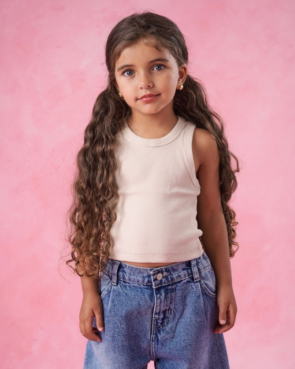 Ninos Kids storeGirls' Beige Ribbed Tank T-ShirtT-ShirtsNINOS