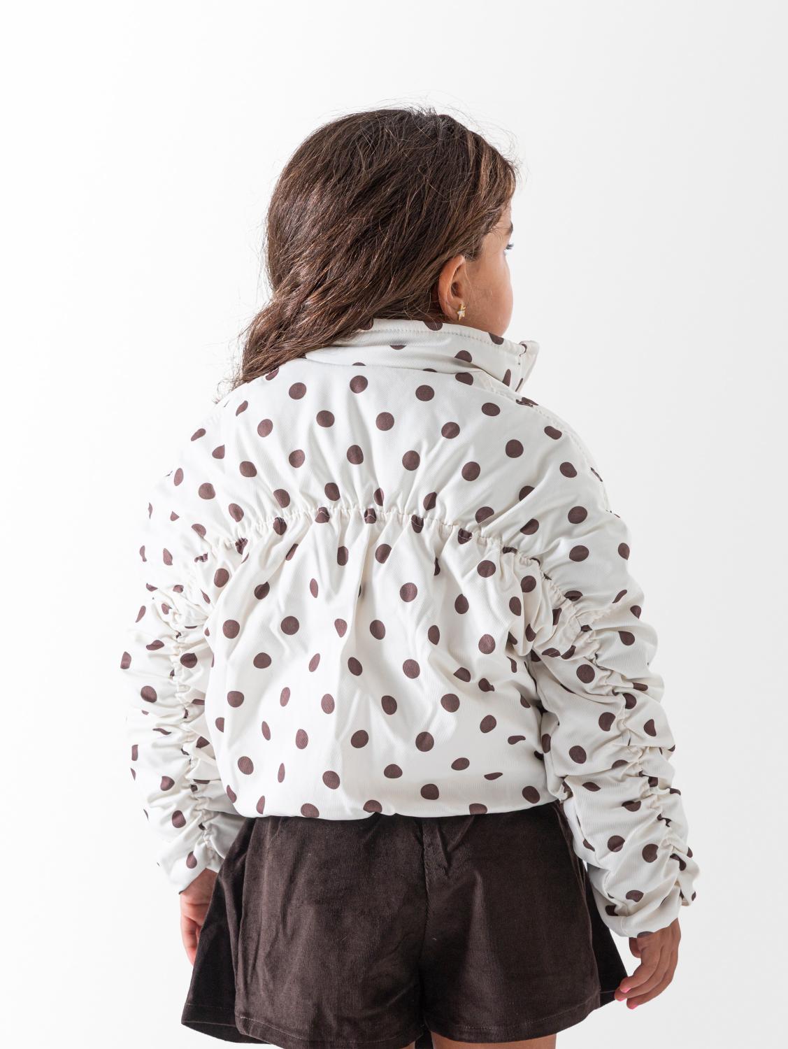 Ninos Kids storeGirls' White/Brown Polka Dot Puffer JacketPuffer JacketsMIX