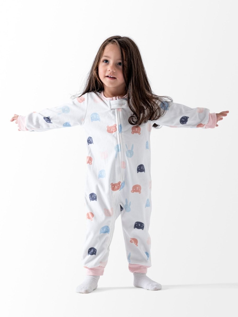 Ninos Kids storeGirls' White Bear Faces Fleece Sleepsuit RomperRompers & SleepsuitsGeneric