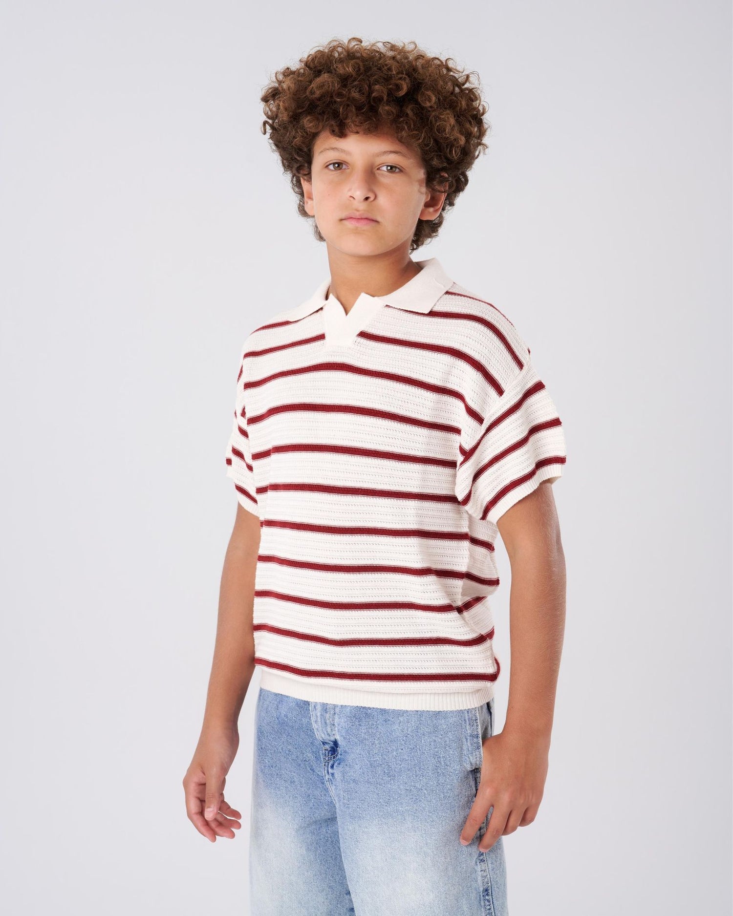 Boys' Off-White Striped Knitted Polo Shirt