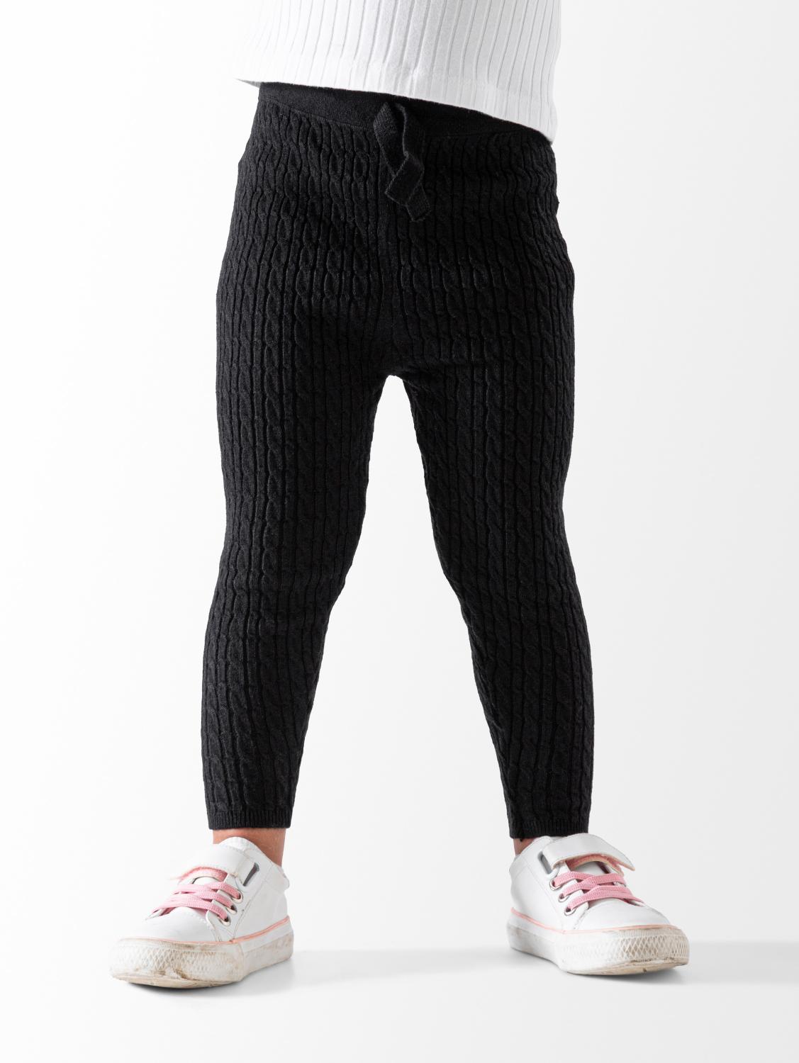 Girls' Black Braided Knit Leggings