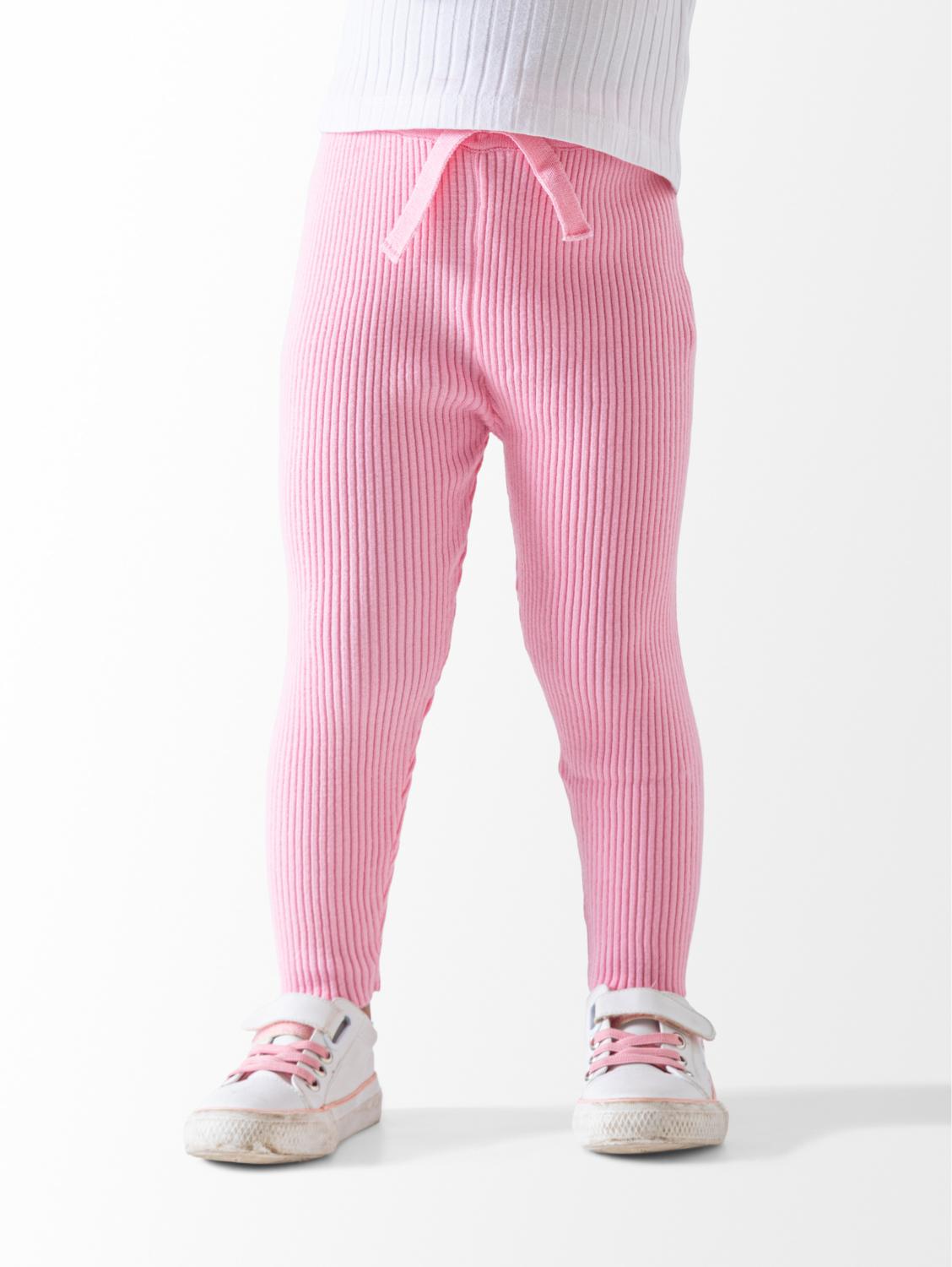 Girls' Pink Ribbed Knit Leggings