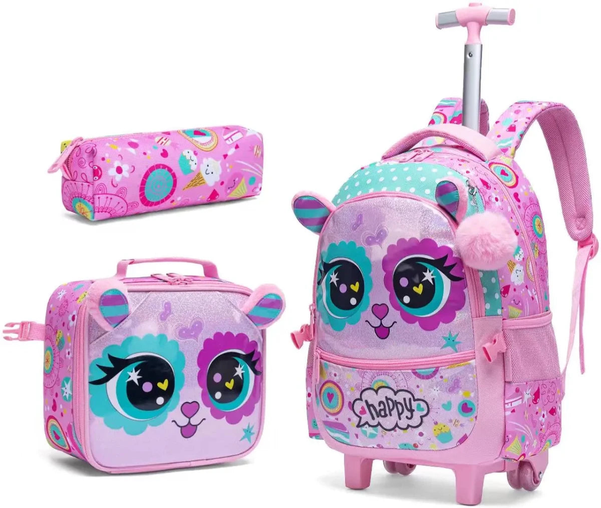 Ninos Kids storeHappy 3PCS Trolley BackpackBag set طقم شنط مدرسةJasmin