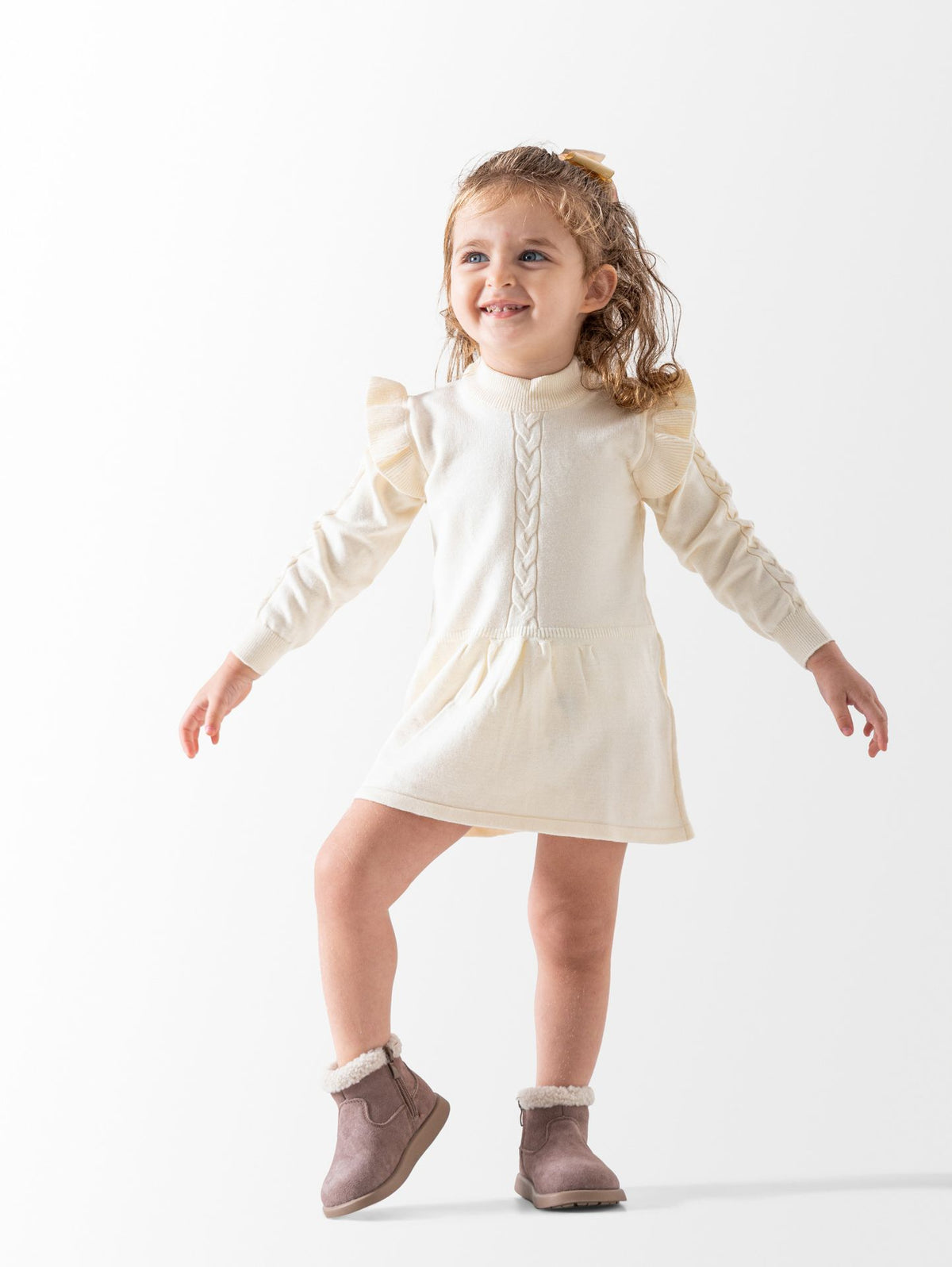 Ninos Kids storeBaby Girls' Off-White Ruffle Knit DressKnitwear DressNINOS