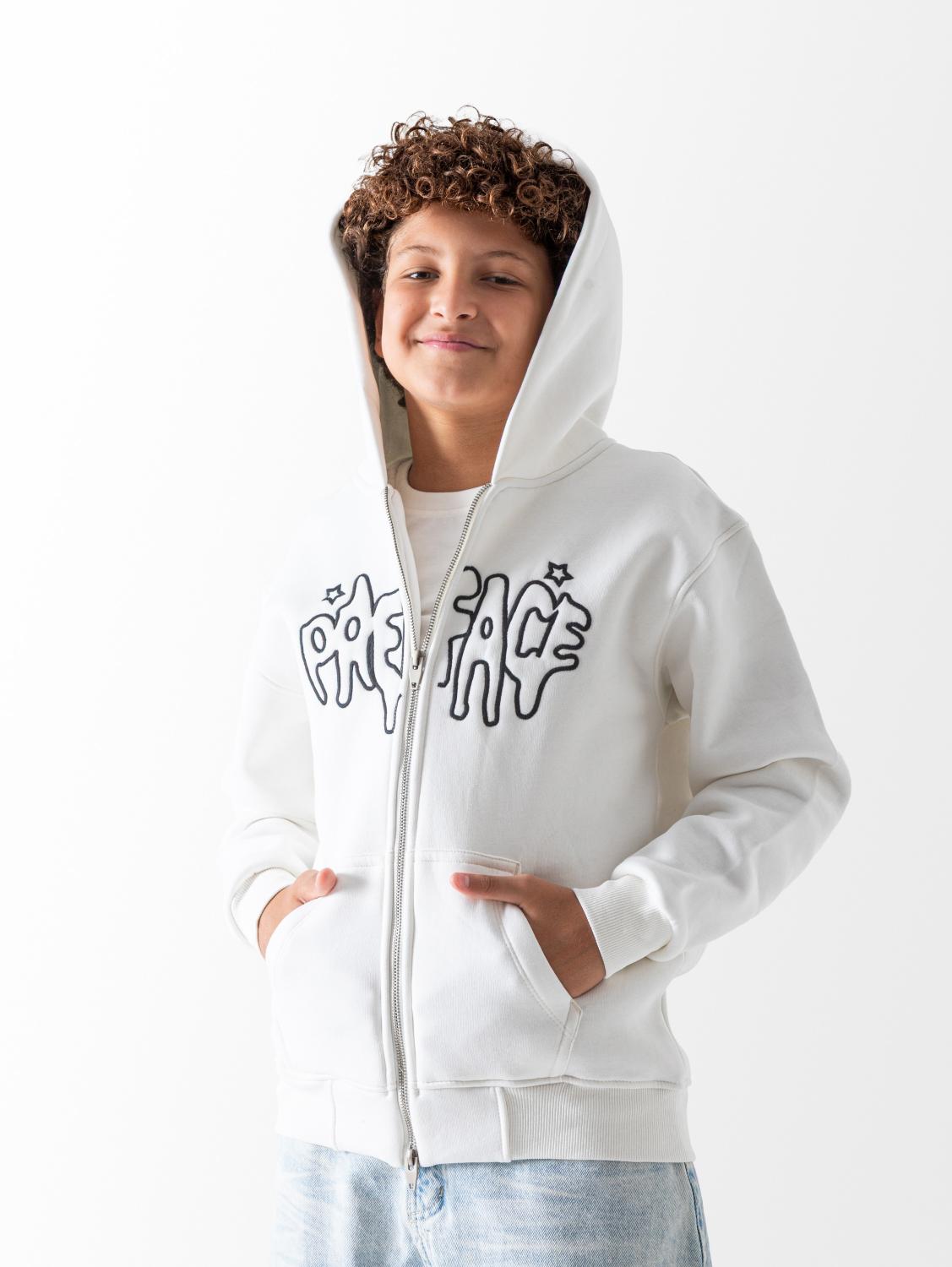Boys' White Zipper Hoodie