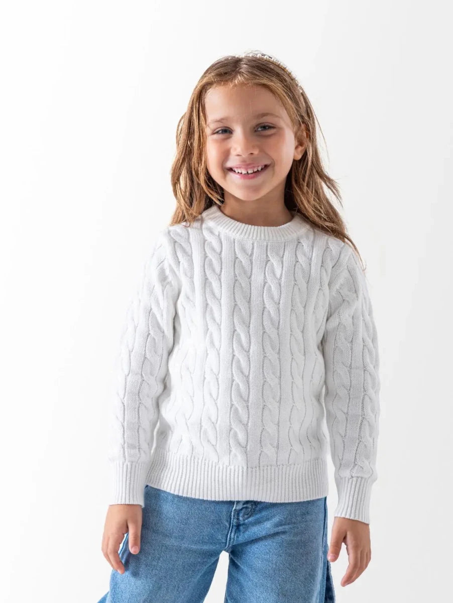 Ninos Kids storeGirls' White Cable Knit PulloverPulloversNINOS