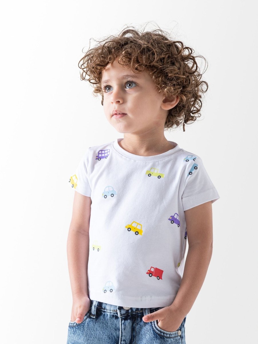 Ninos Kids storeBoys' White Cars T-ShirtT-ShirtsNINOS