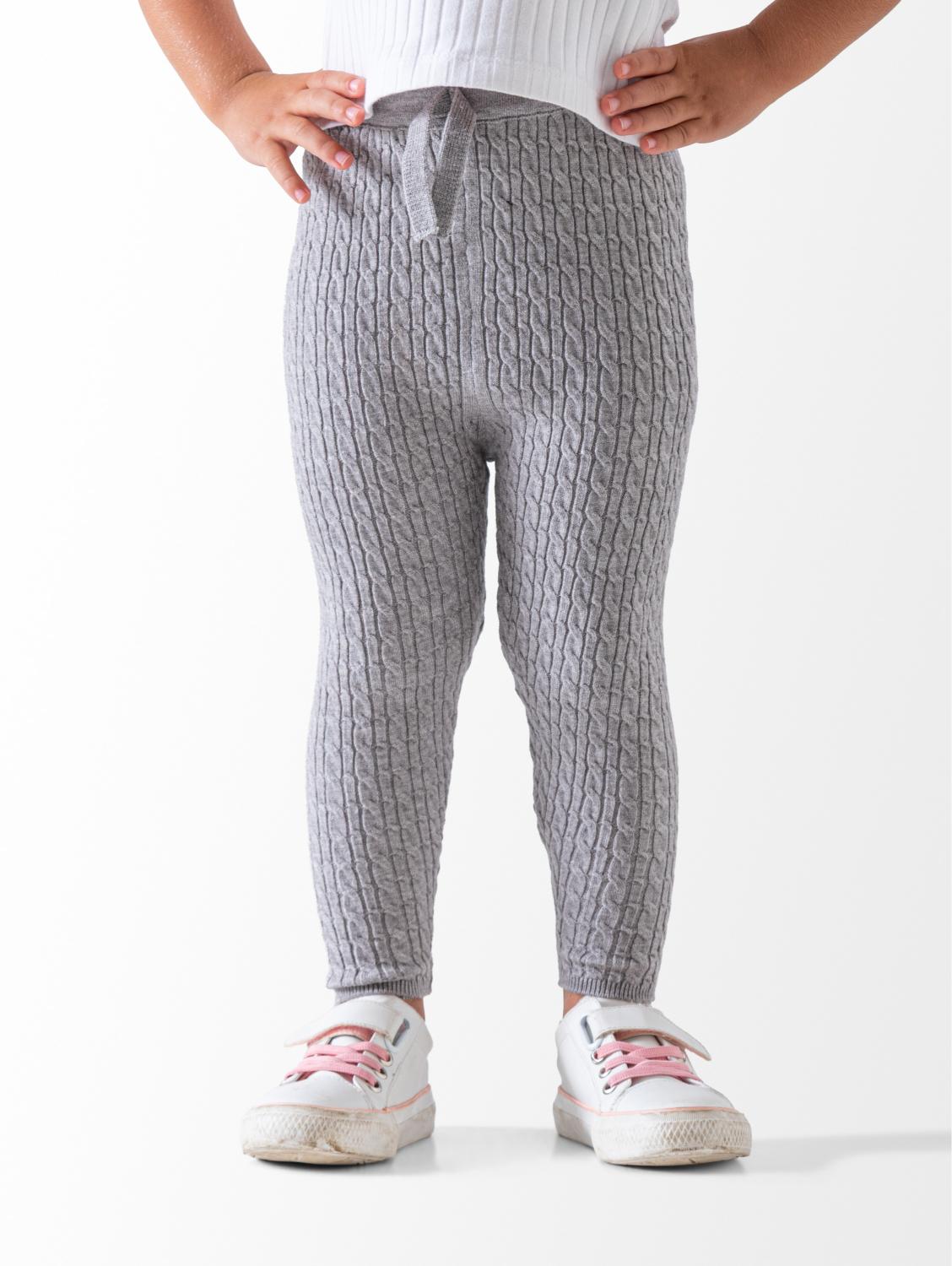 Girls' Light Grey Braided Knit Leggings