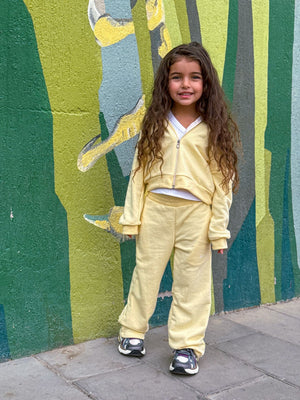 Crop top,wide leg Zipper set