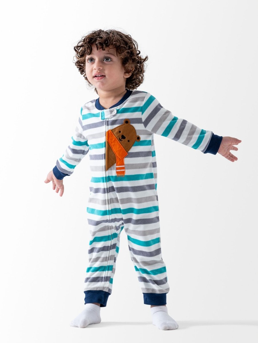 Ninos Kids storeBoys' Mix Color Bear Fleece Sleepsuit RomperRompers & SleepsuitsGeneric
