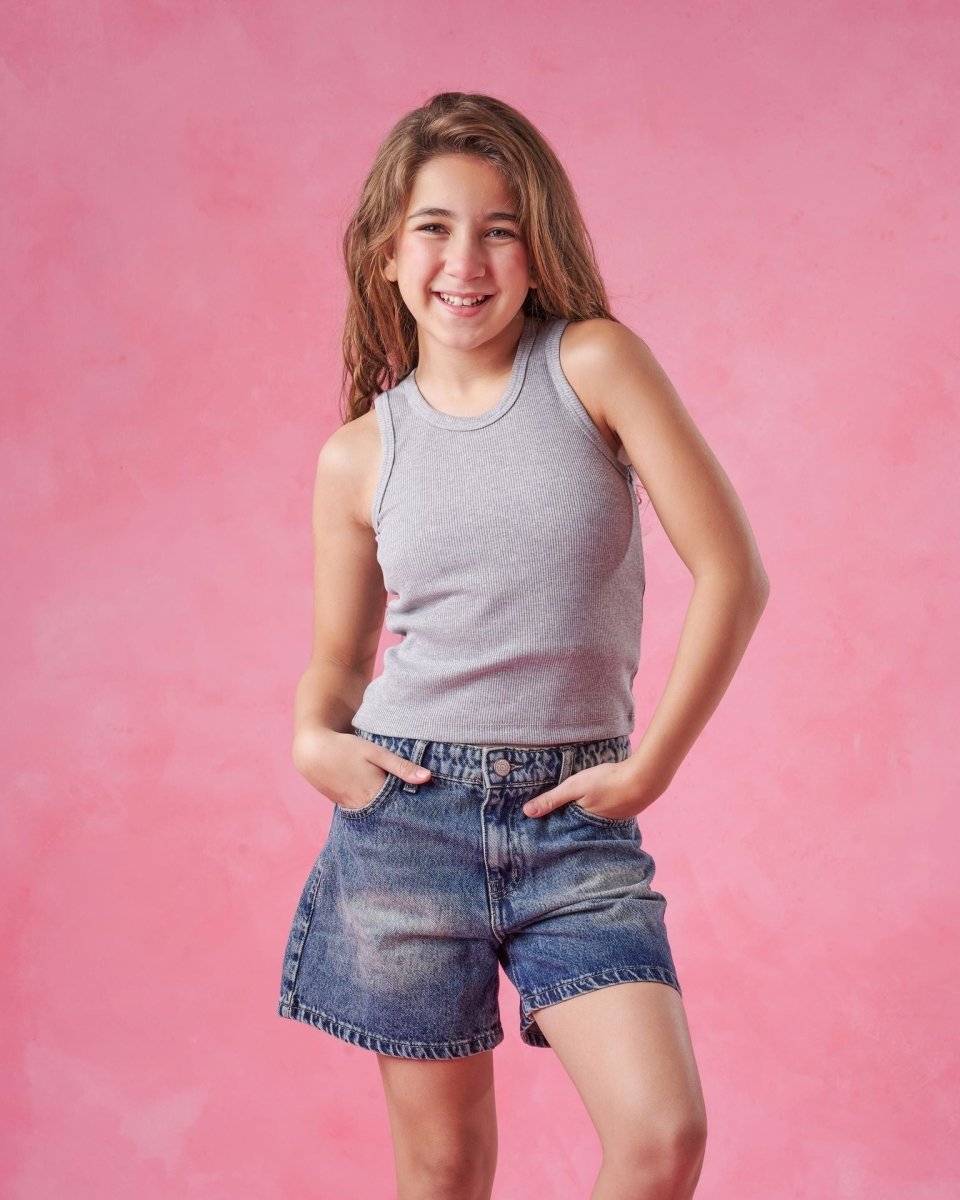 Ninos Kids storeGirls' Light Grey Ribbed Tank T-ShirtT-ShirtsNINOS