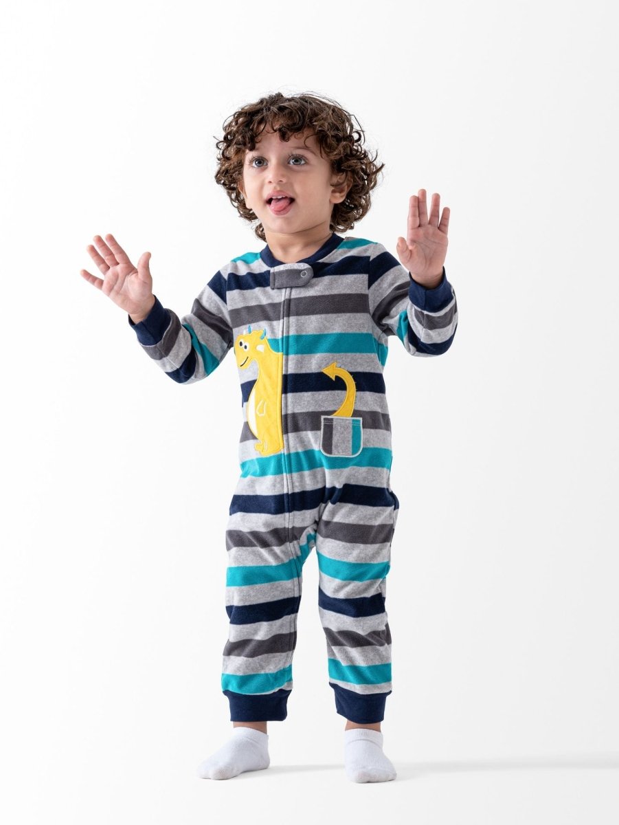 Ninos Kids storeBoys' Grey Dino Fleece Sleepsuit RomperRompers & SleepsuitsGeneric