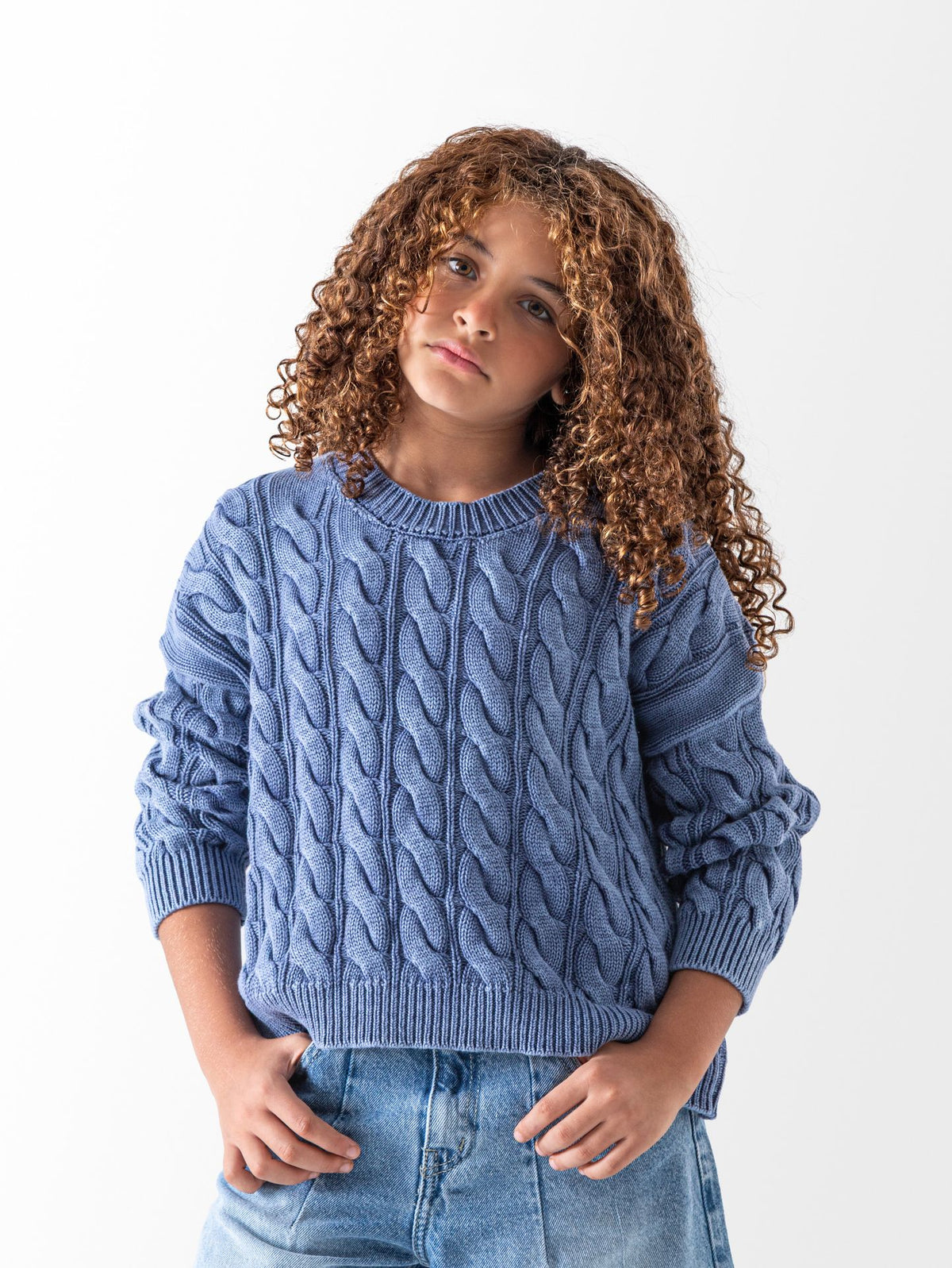 Ninos Kids storeGirls' Indigo Chunky Cable Knit PulloverPulloversMIX