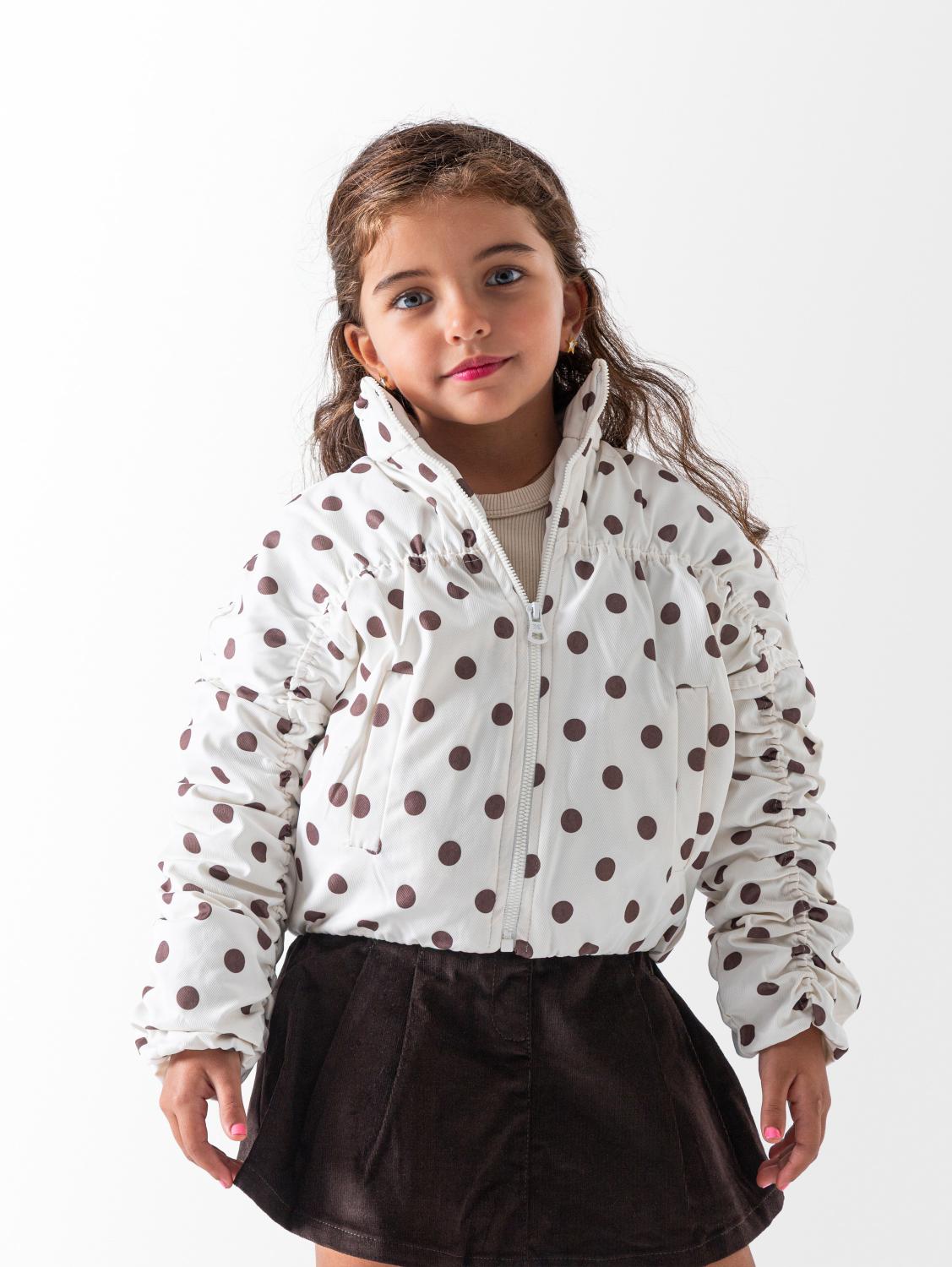 Girls' White/Brown Polka Dot Puffer Jacket