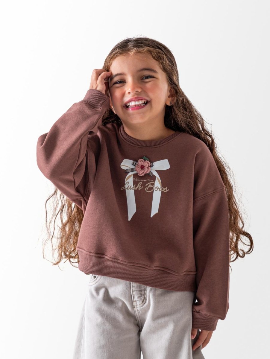 Ninos Kids storeGirls' Brown Bow SweatshirtSweatshirtsNINOS