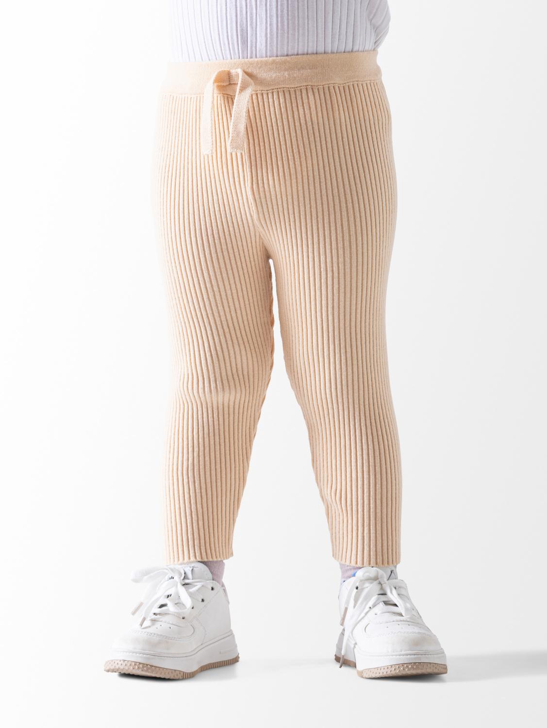 Baby Girls' Beige Ribbed Knit Leggings