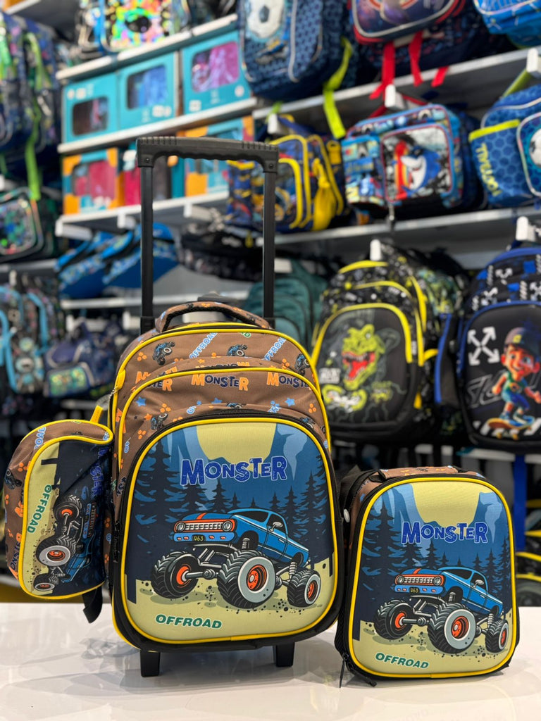 Ninos Kids storeMonster 3PCS Trolly BagBag set طقم شنط مدرسةJasmin
