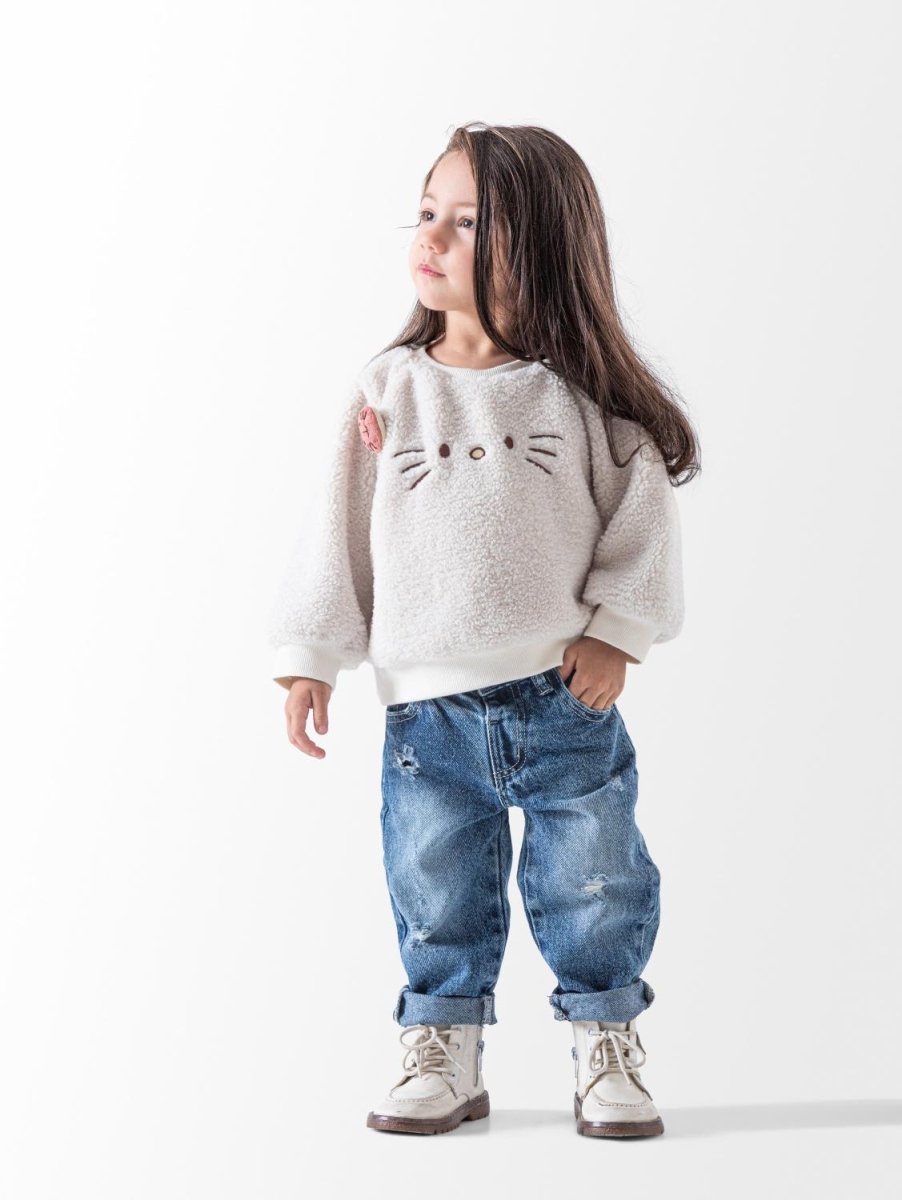 Ninos Kids storeBaby Girls' Off-White Kitty Fur SweatshirtSweatshirtsNINOS
