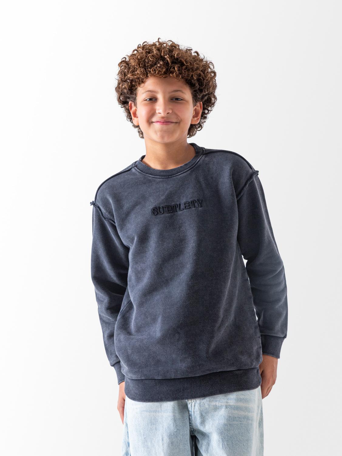 Boys' Dark Grey Acid Wash Embroidered Sweatshirt