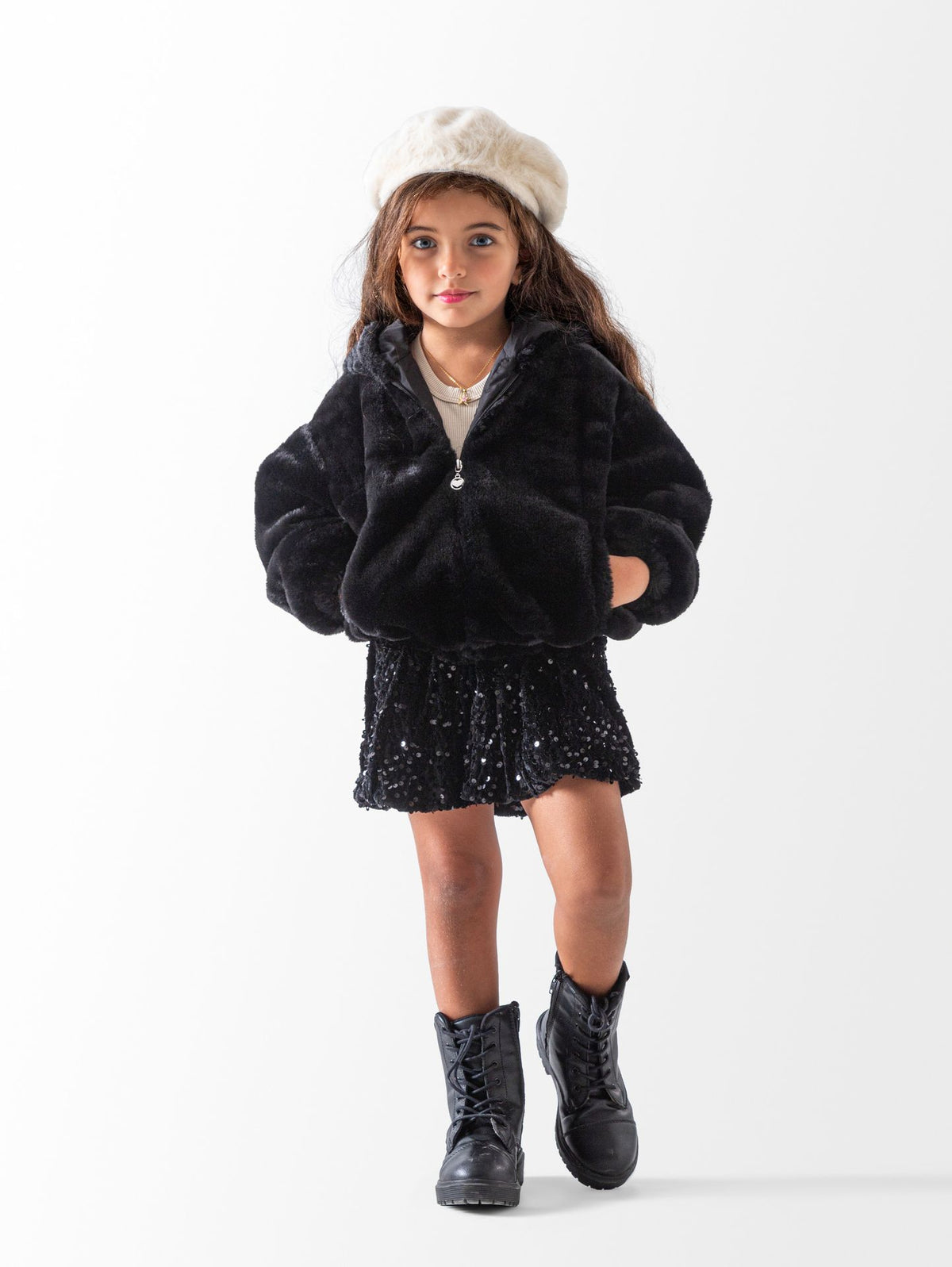 Ninos Kids storeGirls' Black Faux Fur JacketJacketsNINOS