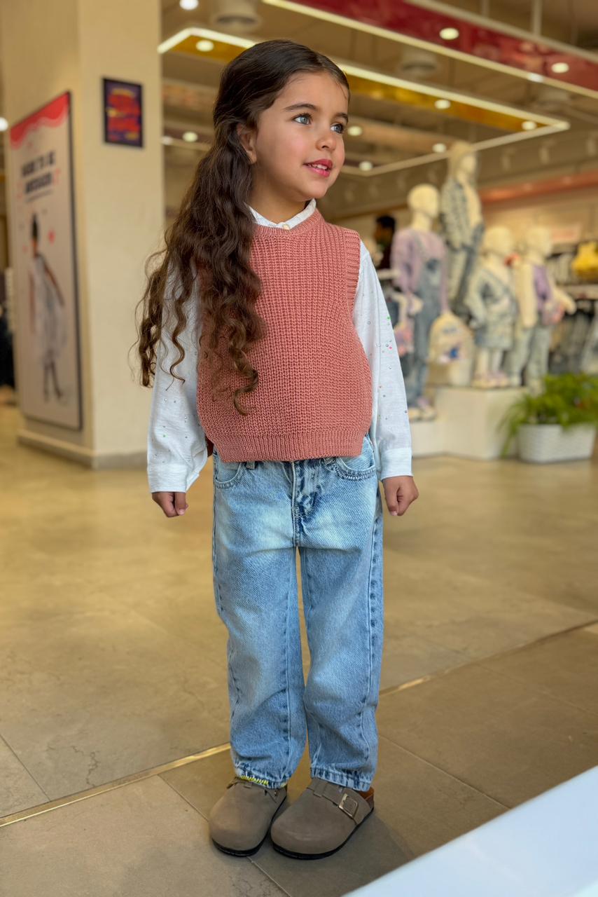 Ninos Kids storeGirls Knitted Vest Outfit 2PCS Setطقم خروجMIX