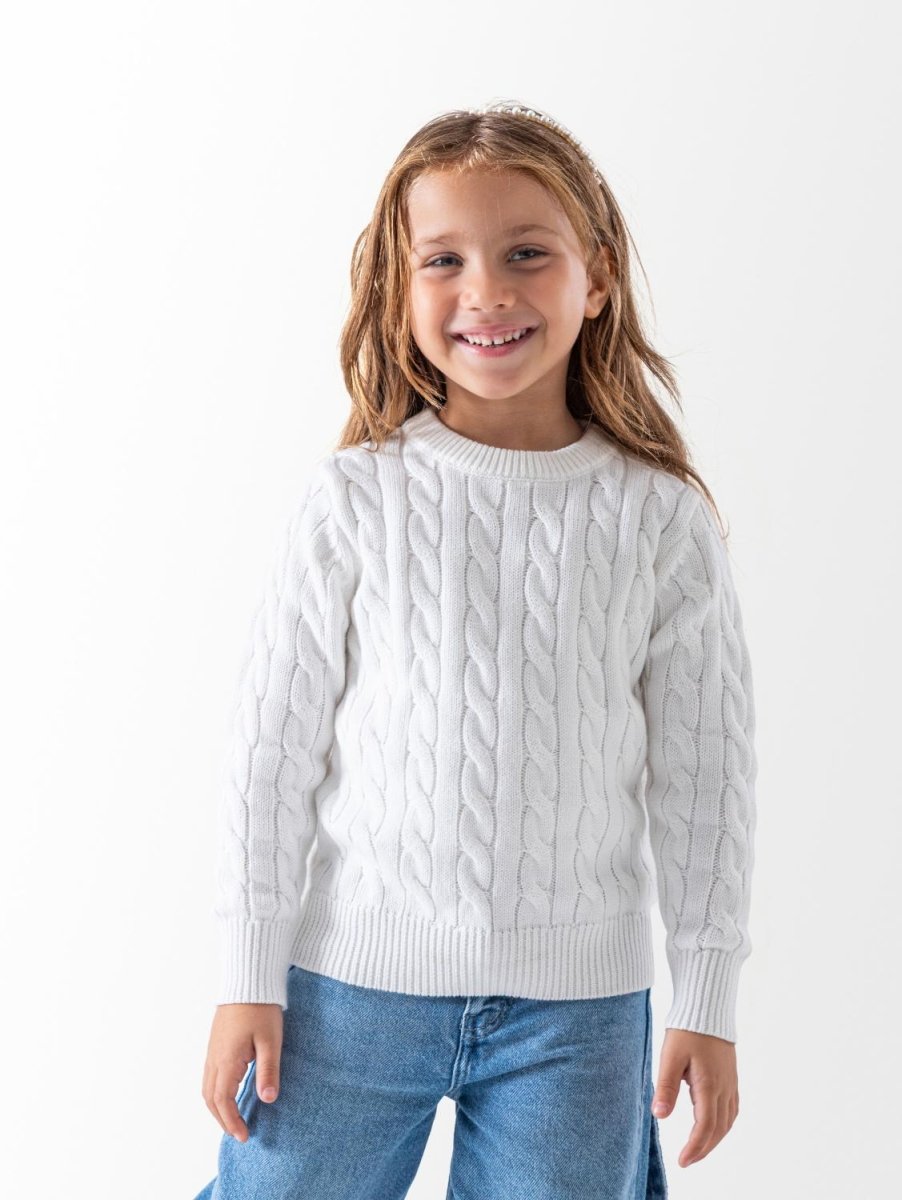 Ninos Kids storeGirls' White Cable Knit PulloverPulloversNINOS