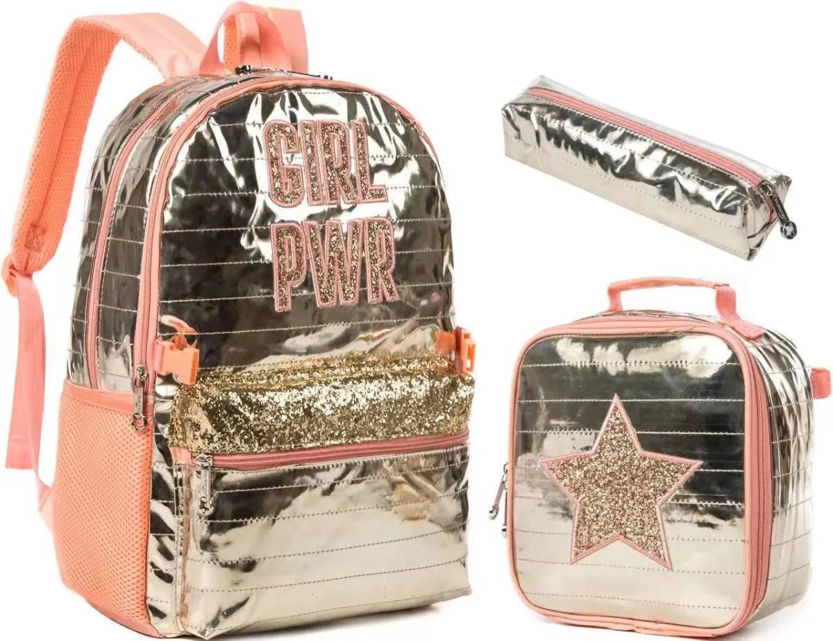 Ninos Kids storeGirl PWR 3PCS BackpackBag set طقم شنط مدرسةJasmin