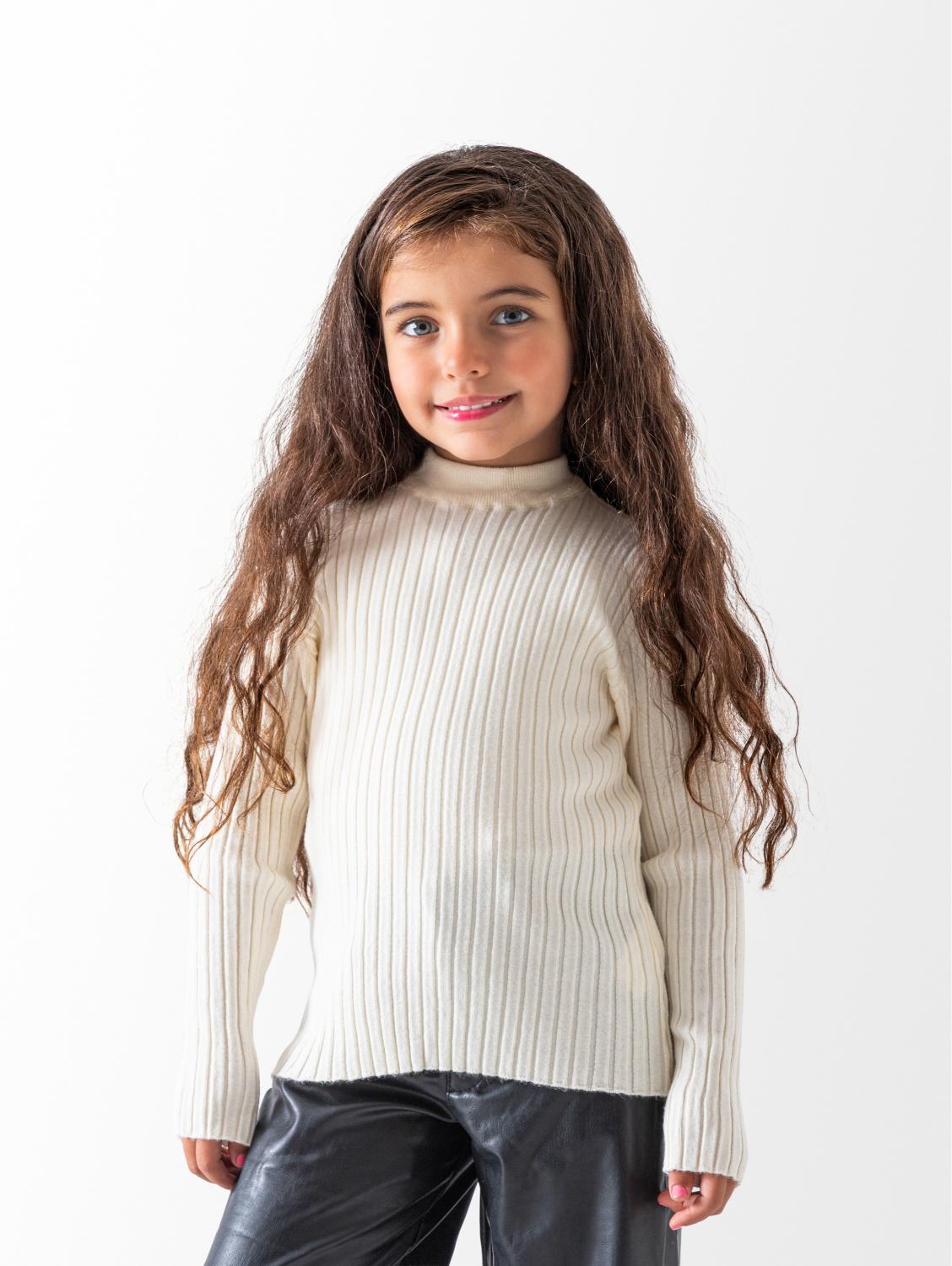 Girls' Off-White Half Collar Knit Pullover