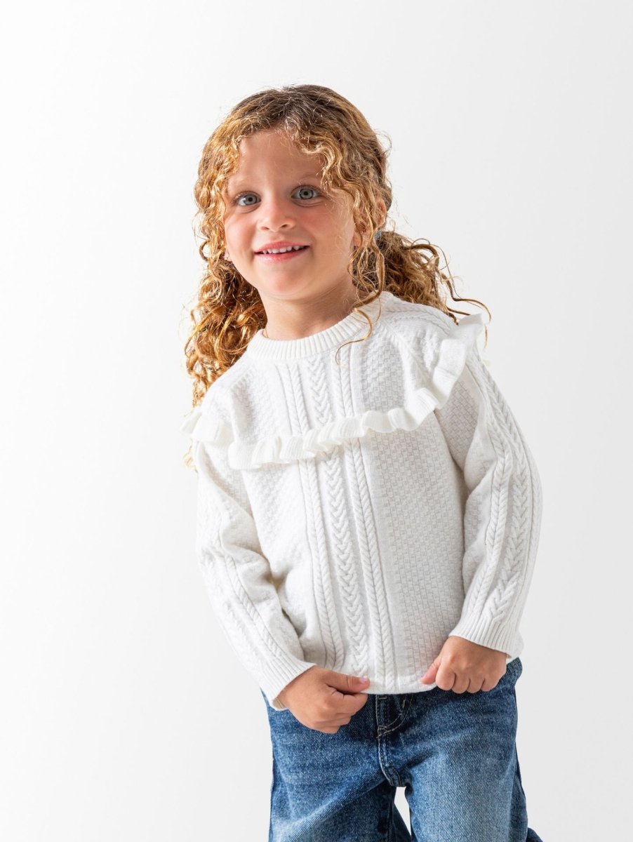 Ninos Kids storeBaby Girls' White Ruffles PulloverPulloversNINOS