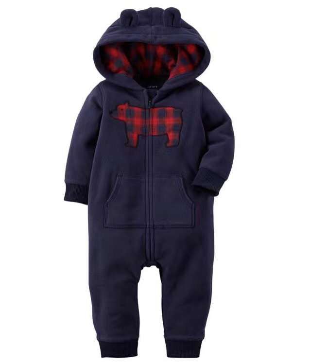 Ninos Kids storeChecks Bear Fleece SleepsuitRompers & SleepsuitsCarters