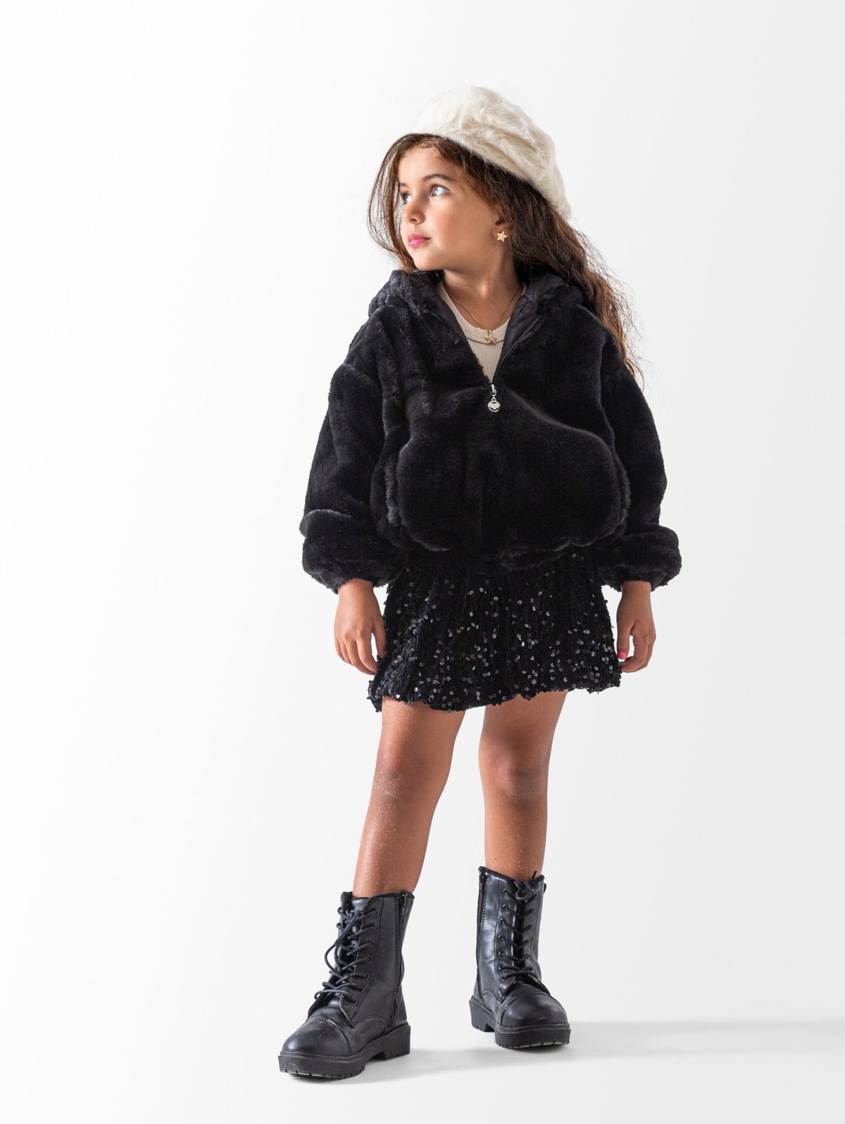Ninos Kids storeGirls' Black Faux Fur JacketJacketsNINOS