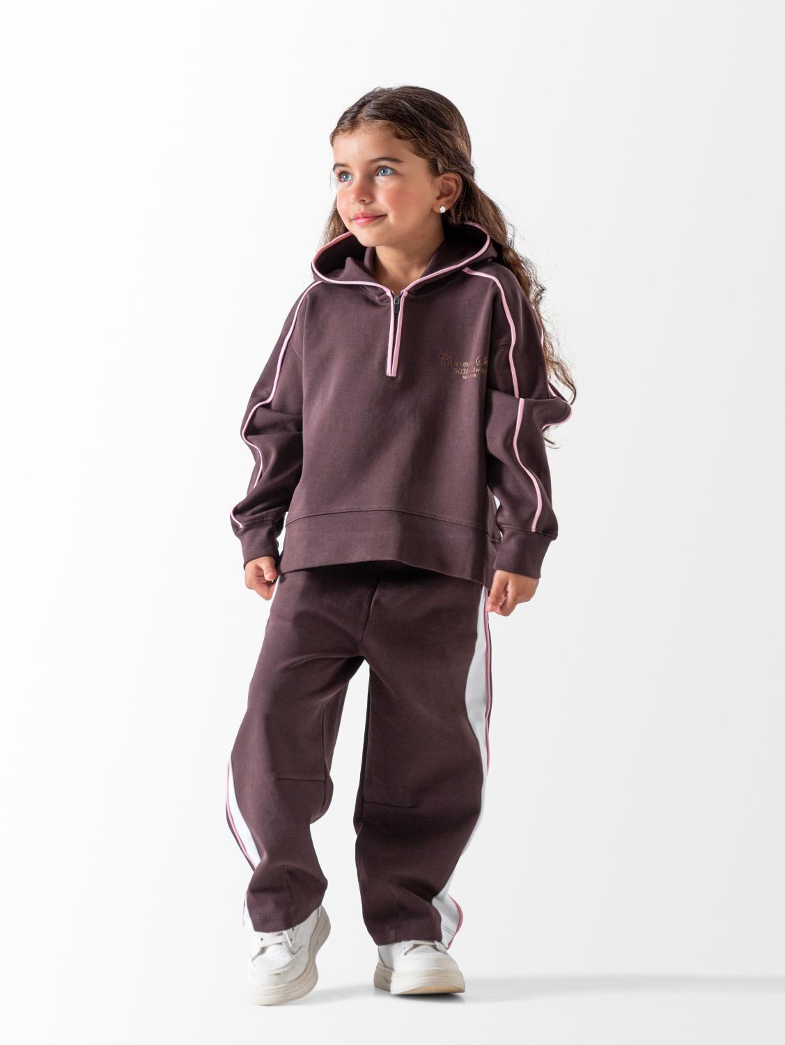Girls' Brown - Piping Stripe 2-Piece Pyjama Set