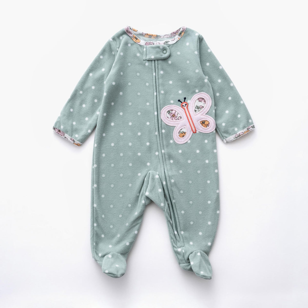 Ninos Kids storeGirls' Mint Butterfly Fleece Sleepsuit RomperRompers & SleepsuitsGeneric