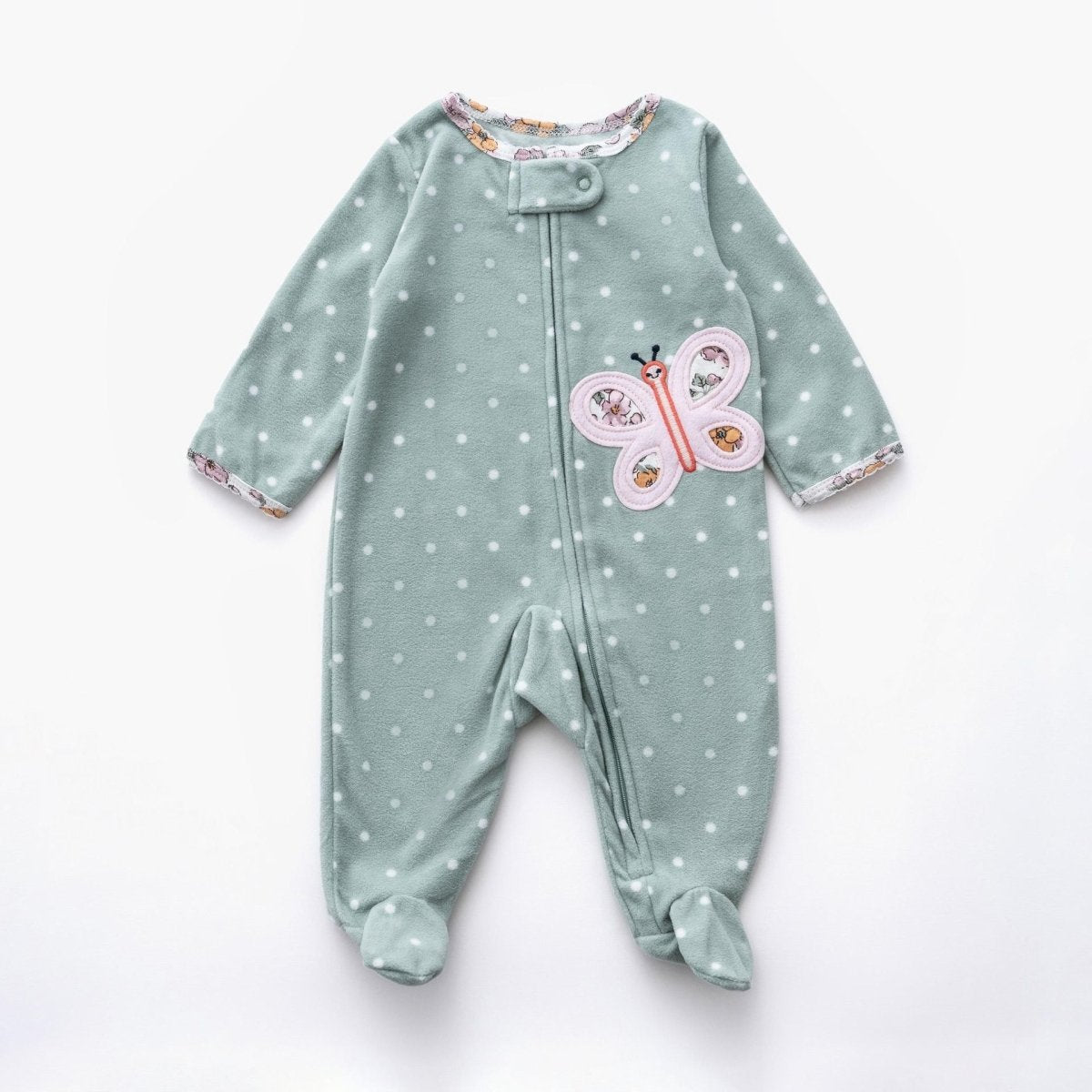 Ninos Kids storeGirls' Mint Butterfly Fleece Sleepsuit RomperRompers & SleepsuitsGeneric