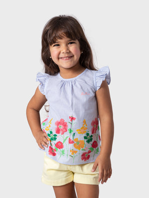 Floral Striped Cut Blouse