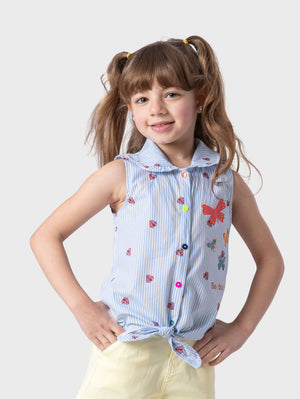 Striped Butterfly Blouse With Tie